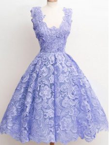 Lavender Lace Zipper Wedding Party Dress Sleeveless Knee Length Lace