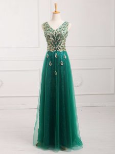 Sophisticated Lace Dress for Prom Dark Green Zipper Sleeveless Floor Length
