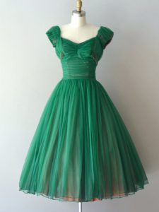 Customized Green Cap Sleeves Chiffon Lace Up Bridesmaid Gown for Prom and Party and Sweet 16