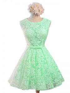 Decent Apple Green Lace Up Wedding Party Dress Belt Sleeveless Knee Length