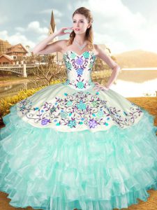 Custom Design Apple Green Lace Up Sweetheart Embroidery and Ruffled Layers Quinceanera Dresses Organza and Taffeta Sleeveless