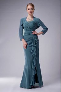 Designer Navy Blue Sleeveless Beading Floor Length Mother of Groom Dress