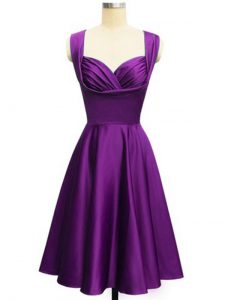 Fine Eggplant Purple Straps Neckline Ruching Quinceanera Dama Dress Sleeveless Lace Up