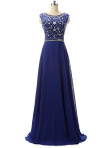 Perfect Beading Prom Gown Royal Blue Zipper Sleeveless Floor Length