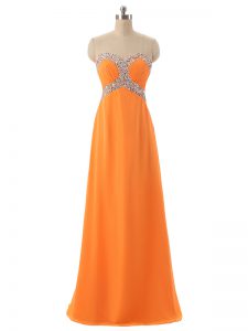 Attractive Floor Length Lace Up Oscars Dresses Orange for Prom and Military Ball and Beach with Beading and Ruching