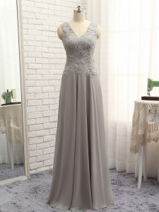 High End Grey V-neck Neckline Lace and Appliques Mother Dresses Sleeveless Zipper