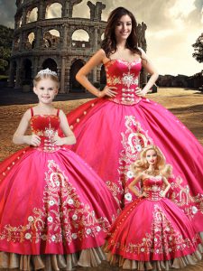 Hot Pink Lace Up Sweetheart Beading and Embroidery Sweet 16 Quinceanera Dress Taffeta Sleeveless