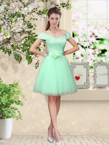 Tulle Cap Sleeves Knee Length Wedding Party Dress and Belt