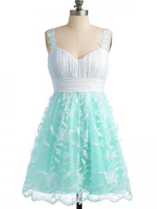 Pretty Apple Green Straps Lace Up Lace Dama Dress for Quinceanera Sleeveless