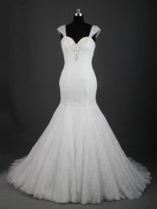 Fancy White Lace Up Straps Lace Wedding Dress Lace Sleeveless