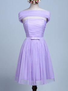 Latest Sleeveless Tulle Mini Length Side Zipper Vestidos de Damas in Lavender with Belt