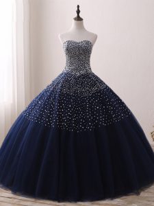 Free and Easy Ball Gowns Quinceanera Dress Navy Blue Sweetheart Tulle Sleeveless Floor Length Lace Up