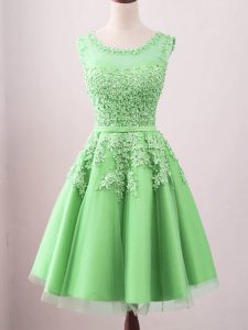 Flirting Green Lace Up Court Dresses for Sweet 16 Lace Sleeveless Knee Length