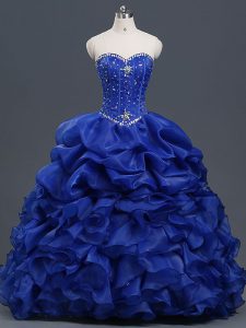 Adorable Royal Blue Sweetheart Neckline Beading and Ruffles and Pick Ups 15 Quinceanera Dress Sleeveless Lace Up