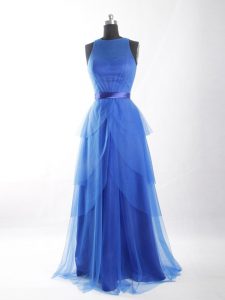Best Floor Length Empire Sleeveless Blue Celebrity Evening Dresses Zipper