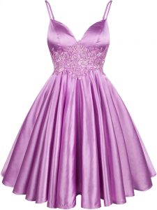 Lilac Wedding Party Dress Prom and Party and Wedding Party with Lace Spaghetti Straps Sleeveless Lace Up