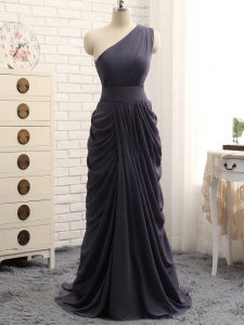 Fabulous Sleeveless Chiffon Floor Length Zipper Bridesmaid Dress in Grey with Pick Ups