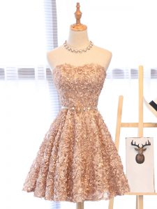 Champagne Cocktail Dress Prom and Party and Sweet 16 with Belt Sweetheart Sleeveless Lace Up