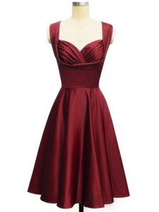 Decent Sleeveless Taffeta Knee Length Lace Up Court Dresses for Sweet 16 in Wine Red with Ruching