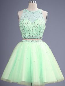 Fashionable Tulle Sleeveless Knee Length Quinceanera Court Dresses and Beading
