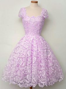Fashionable Lace Bridesmaid Dress Lilac Lace Up Sleeveless Floor Length