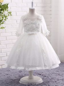 White Short Sleeves Lace Zipper Flower Girl Dresses for Less for Wedding Party