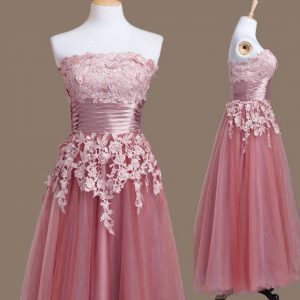 Tulle Sleeveless Tea Length Quinceanera Court Dresses and Appliques