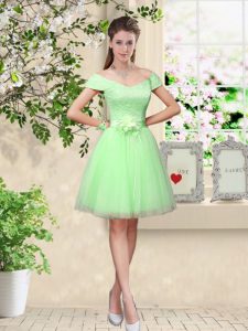 Tulle Cap Sleeves Knee Length Quinceanera Dama Dress and Lace and Belt