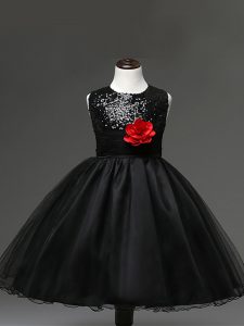 Custom Designed Scoop Sleeveless Zipper Flower Girl Dresses Black Tulle