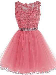 Pink Sleeveless Tulle Zipper Prom Gown for Prom and Party and Sweet 16