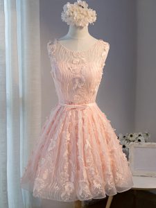 Tulle Sleeveless Mini Length and Appliques and Belt