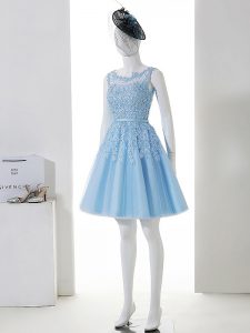 New Style Baby Blue Court Dresses for Sweet 16 Prom and Party and Wedding Party with Lace Scoop Sleeveless Zipper