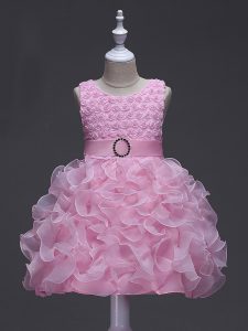 Exquisite Scoop Sleeveless Organza Little Girl Pageant Dress Ruffles and Belt Lace Up