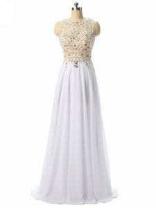 Smart White Scoop Zipper Beading and Lace and Appliques Formal Evening Gowns Sleeveless