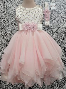 Low Price Chiffon Sleeveless Asymmetrical Toddler Flower Girl Dress and Beading and Hand Made Flower