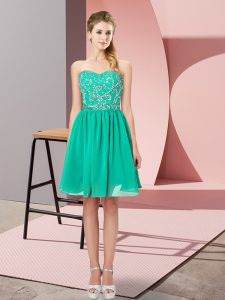 Edgy Turquoise Sleeveless Beading Mini Length Dress for Prom