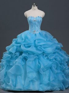 Baby Blue Sweetheart Lace Up Beading and Ruffles and Pick Ups Ball Gown Prom Dress Sleeveless