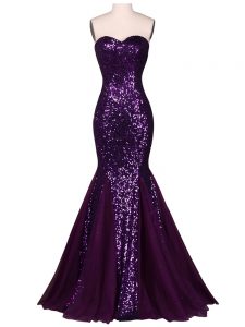 Comfortable Chiffon and Tulle Sweetheart Sleeveless Lace Up Sequins Formal Dresses in Purple