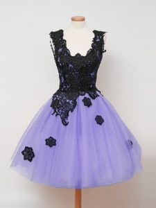 Traditional Straps Sleeveless Zipper Quinceanera Dama Dress Lavender Tulle