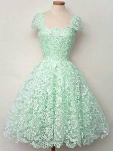 Apple Green Straps Neckline Lace Wedding Party Dress Cap Sleeves Lace Up