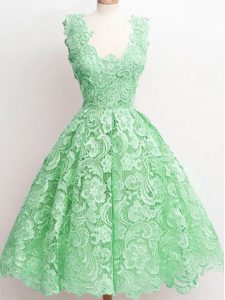Lace Bridesmaid Dress Green Zipper Sleeveless Knee Length