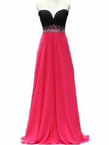 Pink And Black Taffeta Zipper Evening Dress Sleeveless Floor Length Beading