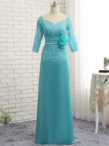 Glittering Sweetheart 3 4 Length Sleeve Chiffon Mother of Bride Dresses Lace and Appliques Zipper