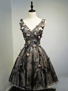 Pretty Black Sleeveless Hand Made Flower Mini Length Dress for Prom