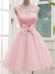 Fantastic Knee Length A-line Sleeveless Baby Pink Court Dresses for Sweet 16 Lace Up