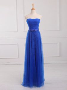 Artistic Royal Blue Lace Up Bridesmaid Dresses Belt Sleeveless Floor Length