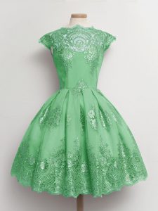 Hot Selling Green Scalloped Lace Up Lace Bridesmaid Dresses Cap Sleeves