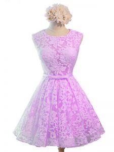 Scoop Sleeveless Lace Up Vestidos de Damas Lilac Lace