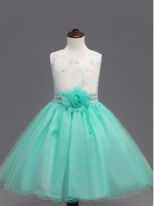 Captivating Organza Sleeveless Knee Length Flower Girl Dresses for Less and Appliques and Hand Made Flower