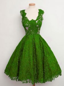 Green A-line Lace Court Dresses for Sweet 16 Lace Up Lace Sleeveless Knee Length